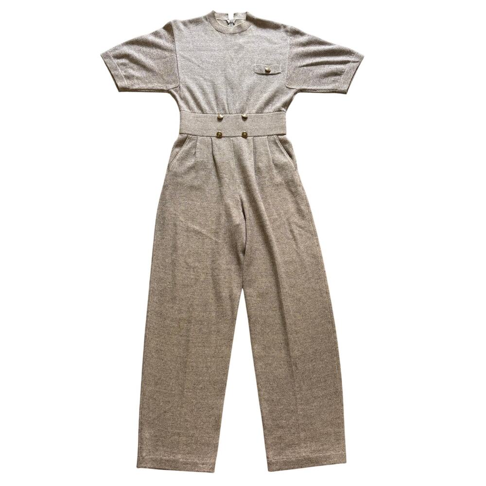 Marie St. John Signature Label Vintage 80's Knit Jumpsuit Beige Size 6 USA